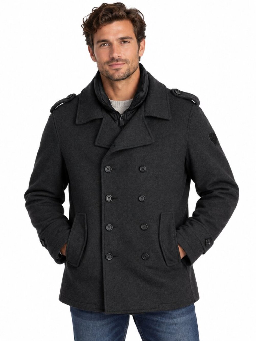 XDFE Soho Class District XL Black Peacoat Double Breasted Wool Blend Lined